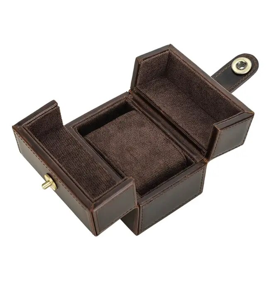 Wooden Leather Watch Box Magnetic LUX Brown Genuine Leather