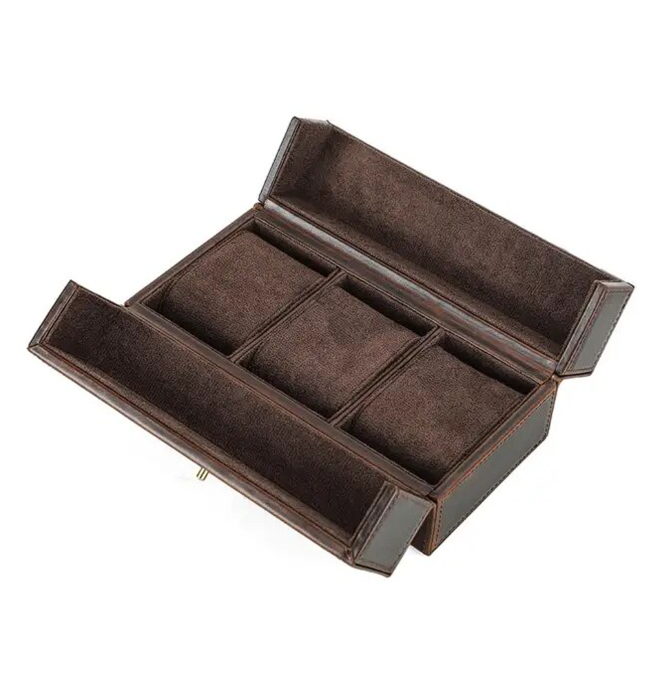 Wooden Leather Watch Box Magnetic LUX Brown Genuine Leather