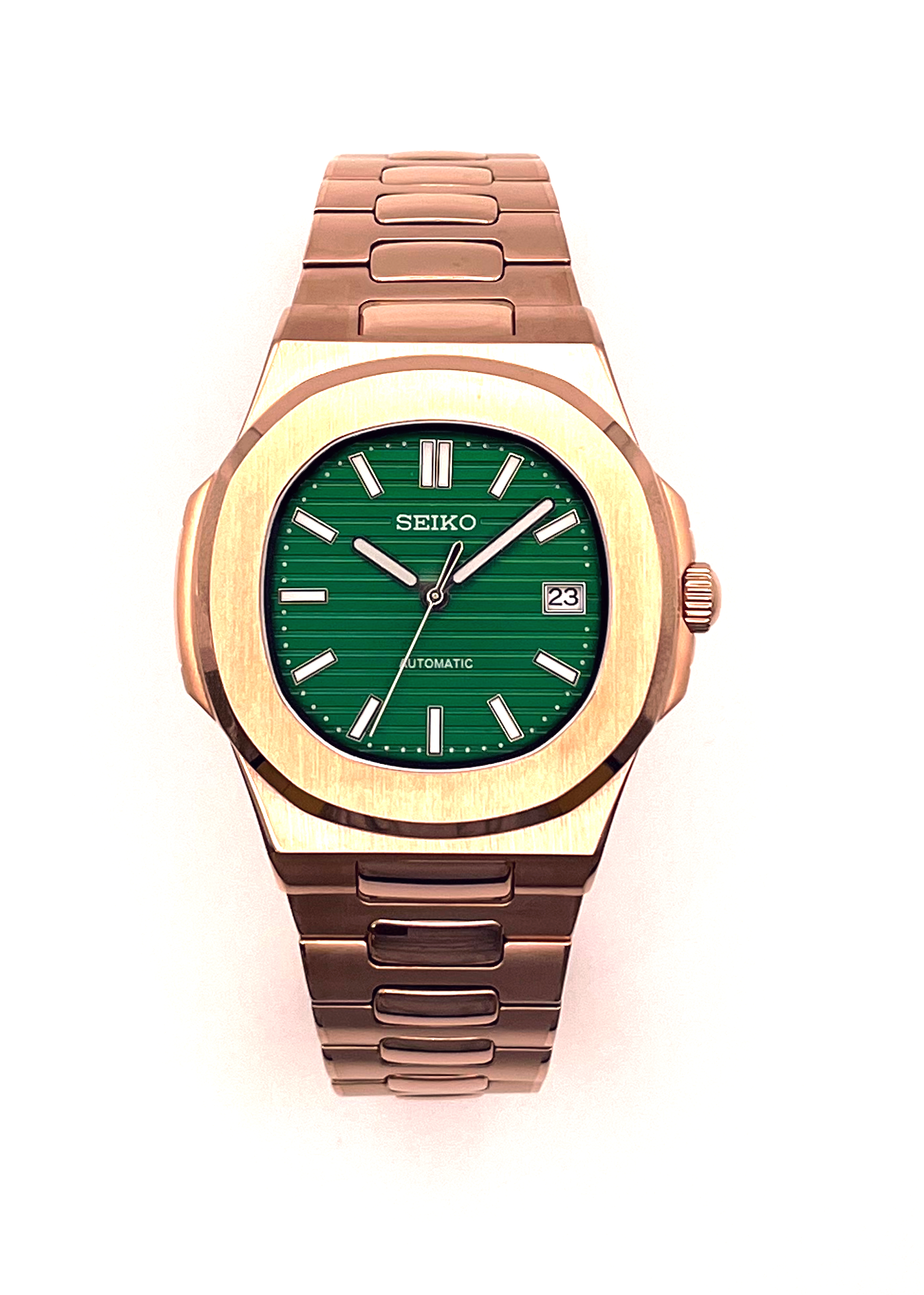 Rose Gold Seiko 5 | Green Watch