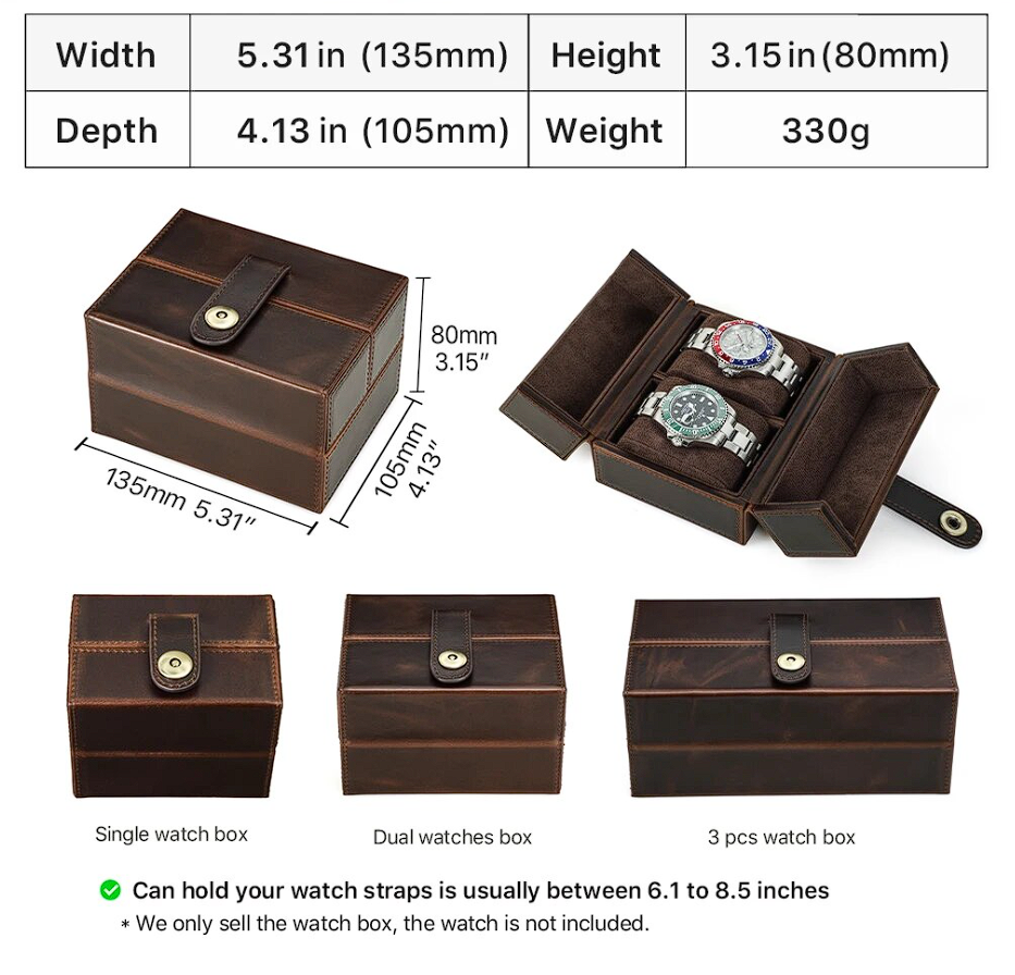 Wooden Leather Watch Box Magnetic LUX Brown Genuine Leather