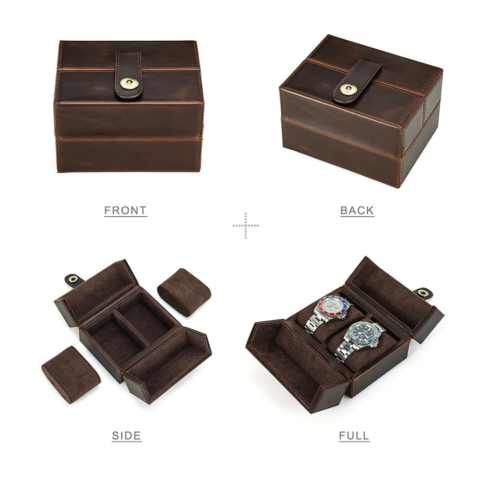 Wooden Leather Watch Box Magnetic LUX Brown Genuine Leather